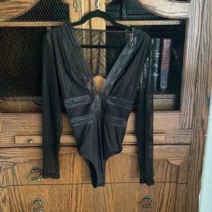 Long sleeve mesh open back bodysuit